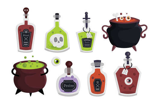 Halloween Clipart Magic Potion Poison Bottles Spell Jars Witch Cauldron