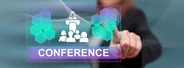 Woman touching a conference concept
