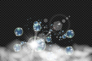 White beautiful bubbles on a transparent background vector illustration. Bubble.	