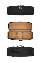 Soft black weapon case. Bag for storing and transporting weapons. Isolate on a white back.
