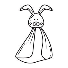 Bunny toy. Baby bunny hug. Toy for newborns. Doodle style. Vector illustration.