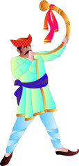 Indian man playing tutari or trumpet on auspicious occasion like Ganesh festival or new year for welcome