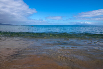 Tropical beach background with blue sea. Holiday or relax in summer concept.