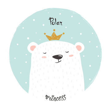 Cute polar bear princess vector illustration. 