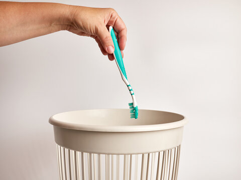 The toothbrush is discarded for disposal and recycling