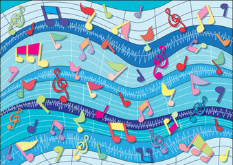 colorful musical notes design and pattern background illustration vector
