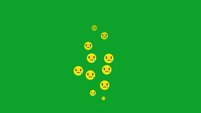 Social media animated sad emoticon on live video isolated on green screen backgrounds. 4K. 60FPS. 