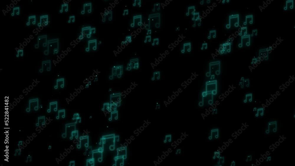 Poster 4k video of musical note icon on black background.abstract music note symbol particle loop animation
