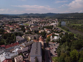 Sanok latem z lotu ptaka/Samok town aerial view in summer, Subcarpathia Province, Poland