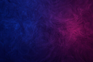 Abstract 3d blue with pink colors fog or swirling smoke on dark background. Magic light effect with vapor and gas. 3d rendering illustration.