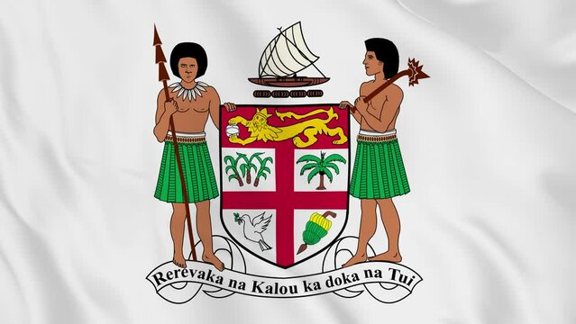 national emblem coat of arms or symbol of Fiji in waving flag. smooth 4k video seemless loop