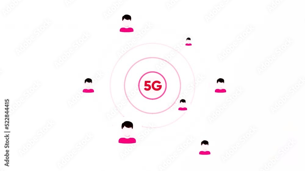 Poster white background. motion.distribution of the most highly efficient 5g internet in animation and pink