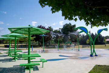 Spray park was popular on the hot summer day