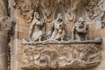Detail from facade of the cathedral La Sagrada Familia, Antoni Gaudi, Barcelona, Spain