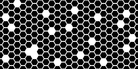 Monochrome honeycomb with hollows simple seamless pattern. Regular hive cell texture. Abstract vector background with hexagon geometry. Wallpaper in a minimalist style