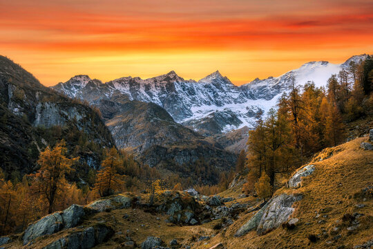 Beautiful mountains during autumn sunset - Italy, Monte Rosa
