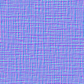 Normal map of seamless pattern imitating canvas or gauze. Hessian sackcloth woven background. Homespun rough jute linen fabric. Bump mapping of cotton tablecloth. 3d shader of worn burlap texture.