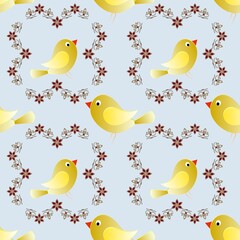 Seamless background with chickens...Cartoon illustration as texture with birds...Happy Easter.