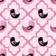 Seamless background with chickens...Cartoon illustration as texture with birds...Happy Easter.