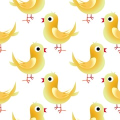 Seamless background with chickens...Cartoon illustration as texture with birds...Happy Easter.