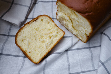 Freshly baked white Japanese milk bread with soft fluffy bun. Homemade pastries for sandwiches