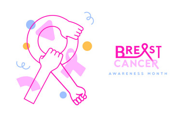 Breast Cancer Awareness month outline arm pink ribbon symbol card