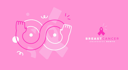 Breast Cancer Awareness month outline hand symbol template