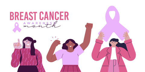 Obraz na płótnie Canvas Breast Cancer Awareness month diverse women group banner