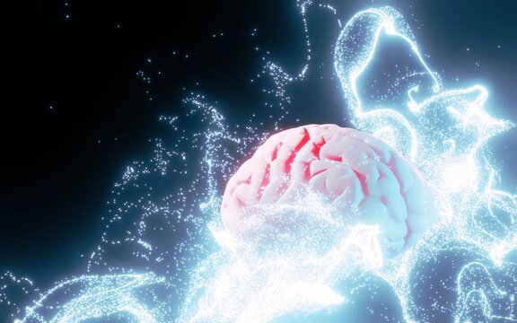 brain - blue bang & chemical forms - 3d render