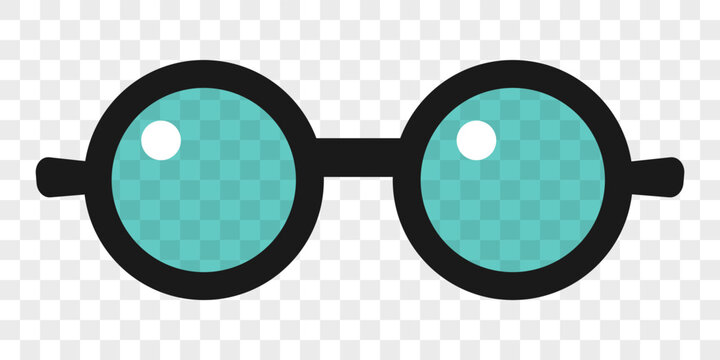 Cartoon sunglasses with clear lenses. Vector illustration isolated on transparent background.