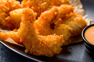 fried tempura shrimp extreme macro close up
