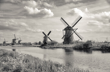 Black and White Windmills Holland