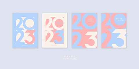 Cover design of 2023 happy new year. Strong typography. Minimalistic color set. Happy new year 2023 design poster.