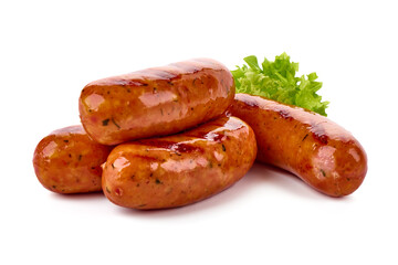 Pork bratwurst sausages, isolated on white background.