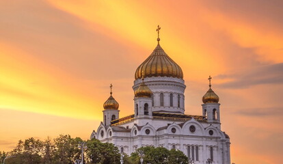 Obraz premium Church of the Resurrection of Christ in Moscow at sunset