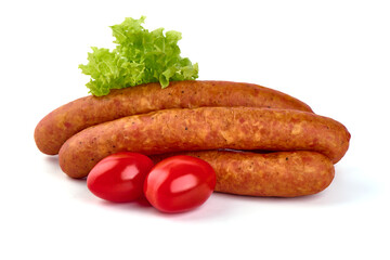 Dried pork sausages, isolated on white background