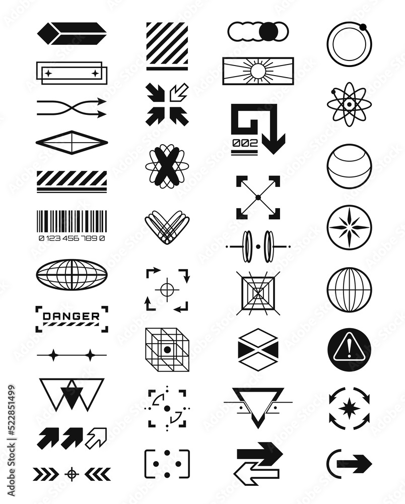 Poster collection of futuristic elements. sci-fi ui elements. universal trendy geometric shapes. data infor