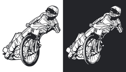 Speedway rider vector line art illustration - obrazy, fototapety, plakaty