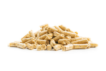 Wooden pellets isolated on white background. Biomass - Renewable source of heating.