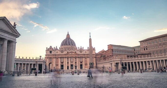 4K Timelapse view of Piazza del Vaticano. Vatican City, Rome, Italy at sunset
