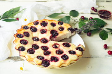 Cherry Clafoutis. French custard Cherry pie