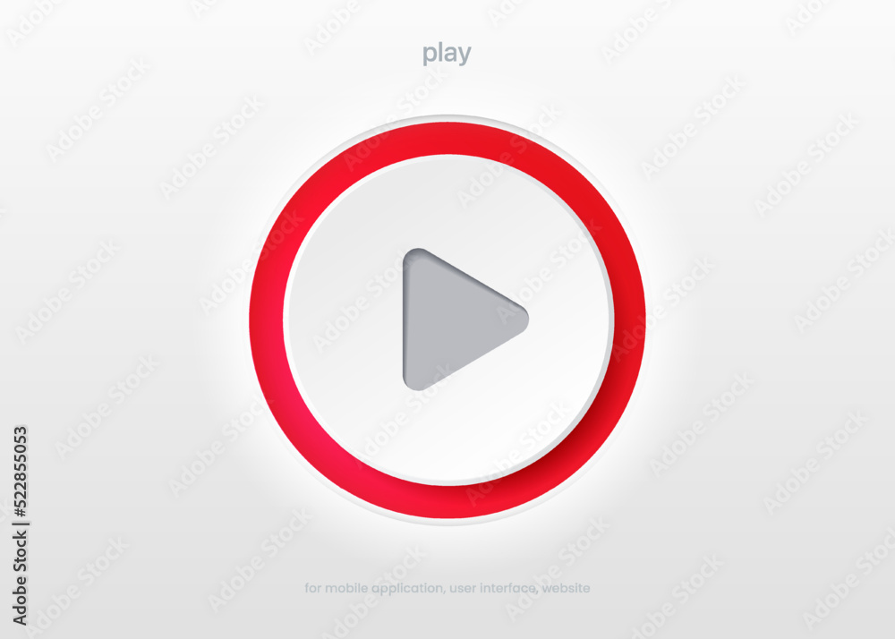 Poster 3D play button icon. Start sign. Play music or sound vector element for UI UX, website, mobile app.