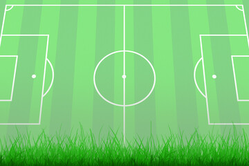 Fussballplatz mit Rasen als Hintergrund mit Textfreiraum für individuelle Anpassungen als 3d gerenderte Illustration