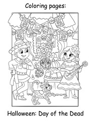 Coloring Halloween Day of the Dead vector illustration