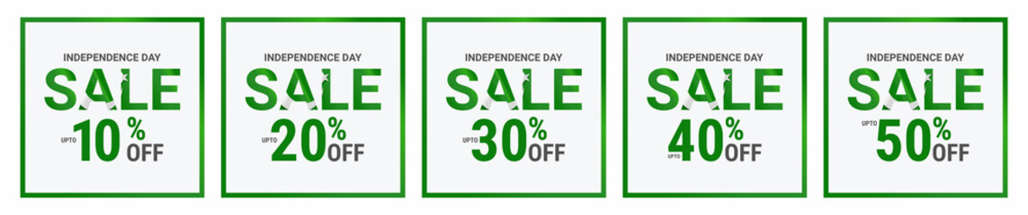 Pakistan Day Sale. upto 10% 20% 30% 40% 50% off. Linner green with white background, illustration.