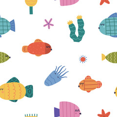 cute childish seamless pattern underwater world for nursery, textile, print