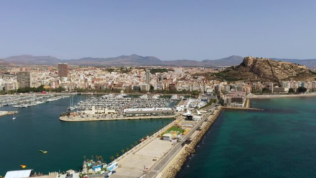 Aerial view of Alicante city with harbour in Costa Blanca Spain