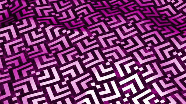 Animated white fabric with the pattern of tangled square silhouettes. Motion. Wavy silk texture in slow calming motion.