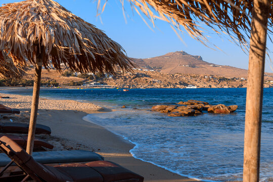 Greece summer: Kalafati Beach is a beautiful Mykonos beach in the Cyclades islands.