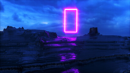 pink glowing in a beautiful landscape (3d rendering)